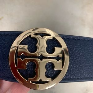 Tory Burch Navy Blue and Gold Hardware Belt